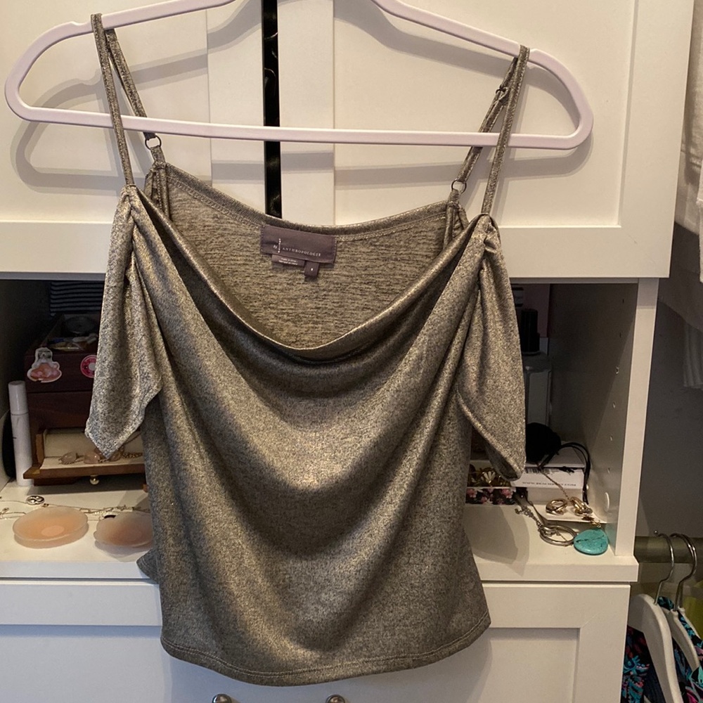 Anthropologie silver tank off shoulder top small